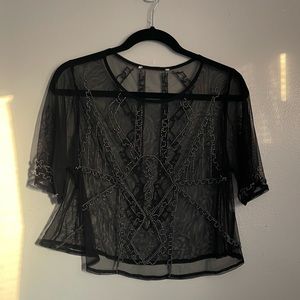 Mesh and Beaded Crop Shirt